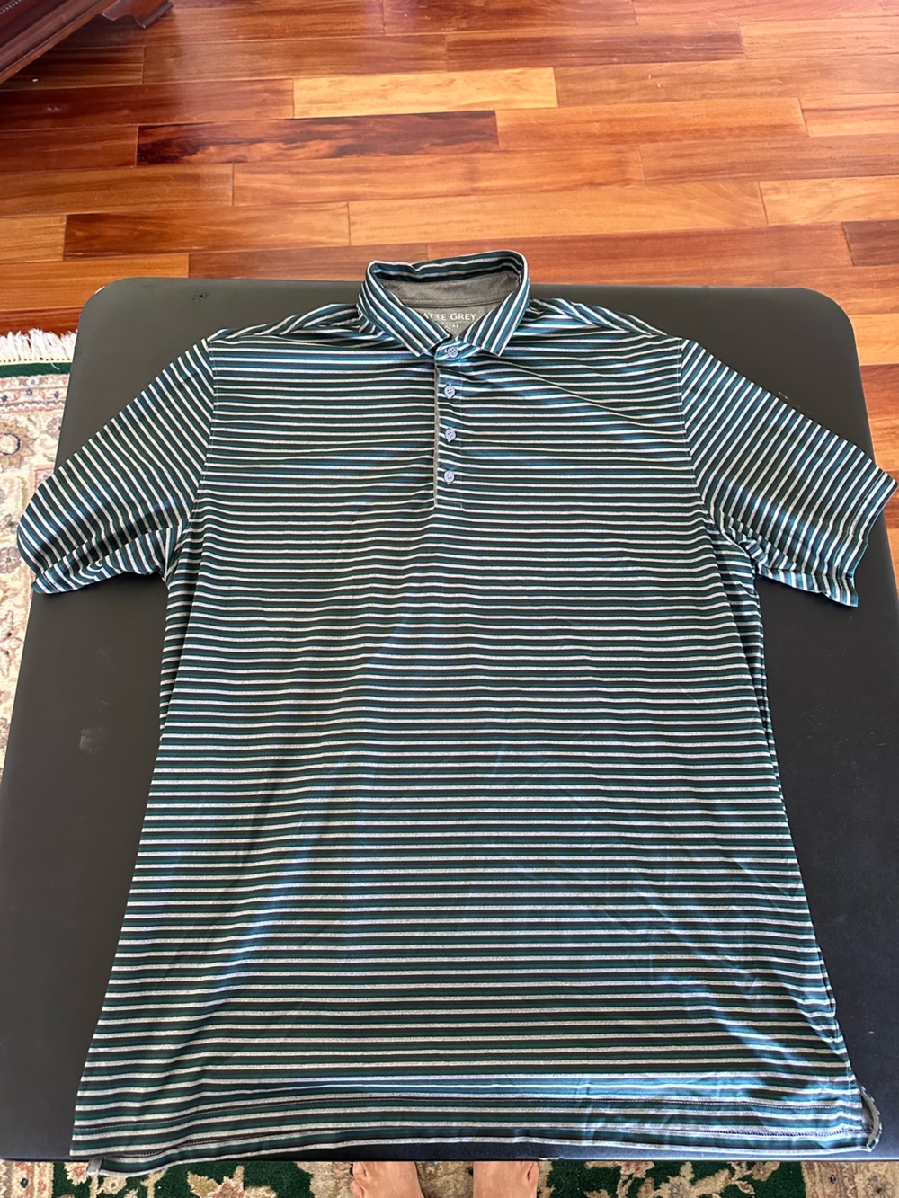 Matte Grey Men's Striped Polo Shirt - Black & Green Size 2XL